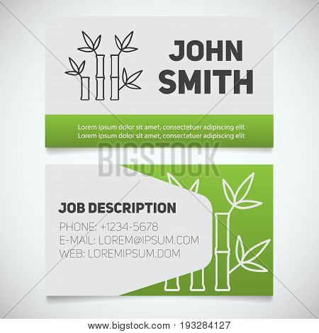 Business card print template with bamboo sticks logo. Manager. Massagist. Masseur. Stationery design concept. Vector illustration