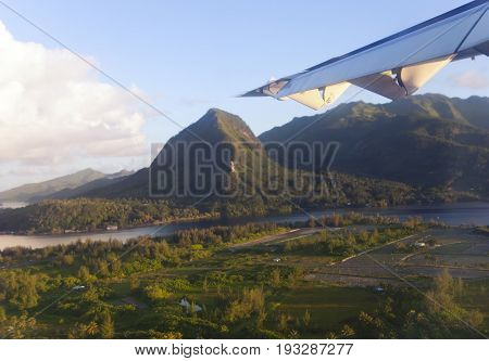 Polynesia. Aerial view. the mountain on the island
