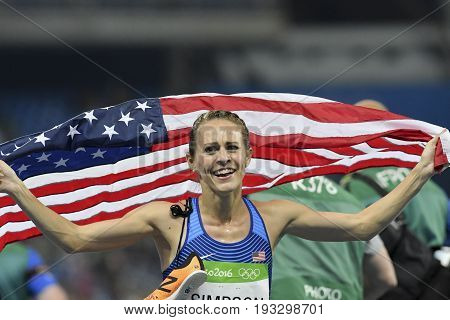 Rio de Janeiro Brazil - august 16 2016: Jennifer Simpson (USA) bronze medal during 1500m Women's run in the Rio 2016 Olympics