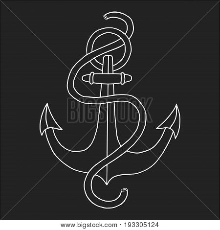 Vector hand drawn nautical anchor. Element ship travel and drawing vintage rope marine