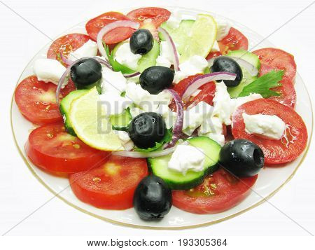 greek salad with cheese lemon olive and tomato