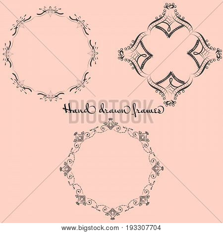 A set with three hand drawn frames. EPS 8 vector