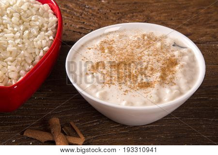 Brazilian Dessert Sweet Canjica Of White Corn With Pacoca Sweet In Bowl And Towel. Festa Junina Part
