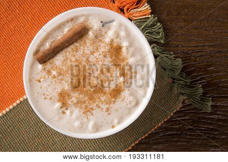 Brazilian Dessert Sweet Canjica Of White Corn With Pacoca Sweet In Bowl And Towel. Festa Junina Part