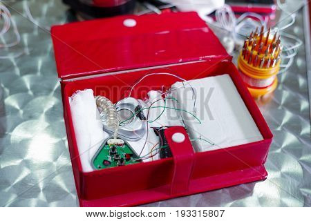 Close up shot of improvised explosive handmade device bomb.