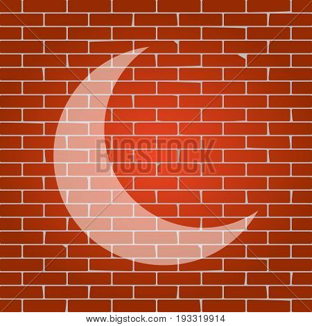 Moon sign illustration. Vector. Whitish icon on brick wall as background.