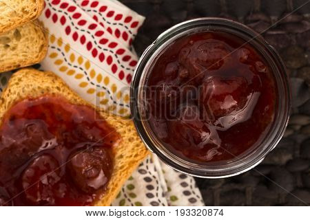 Breakfast Of Cherry Jam On Toast