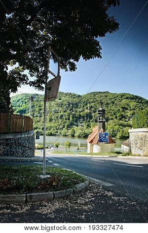 Sebuzin, Czech Republic - May 19, 2017: Small Yellow Chapel By The Road To European River Labe In Sp