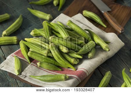 Raw Green Organic Okra Harvest