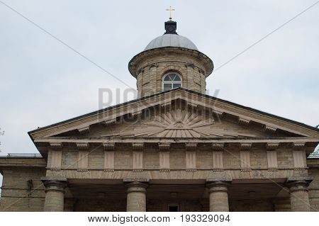Gatchina, Leningrad region, Russia - June 03, 2017. The Finnish Evangelical-Lutheran Church of St. Nicholas. The Facade Dome