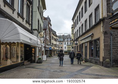 MAYEN GERMANY - FEBRUARY 21 2016: Old houses in Mayen a town in the Mayen-Koblenz District of the Rhineland-Palatinate Federal State of Germany