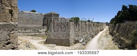 historic, ancient wall of Rhodes town on greek island Rhodes