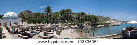Rhodes, Greece - June 2017: Panoramic view of Kallithea Bay on grek island Rhodes, in June 2017