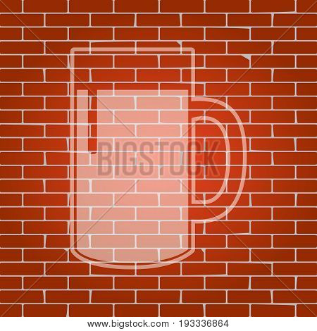 Beer glass sign. Vector. Whitish icon on brick wall as background.