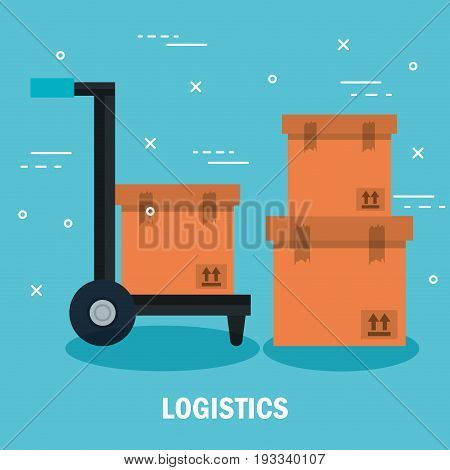 Load carrier platform trolley and boxes over blue background vector illustration