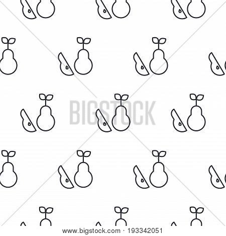 Pear line icon seamless vector pattern. Fruit outline tileable white monochrome background.