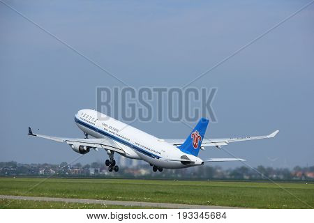 Amsterdam the Netherlands - May 6th 2017: B-5965 China Southern Airlines Airbus A330-323 takeoff from Polderbaan runway Amsterdam Schiphol Airport