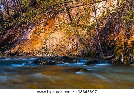 Silky smooth river flowing in a forest