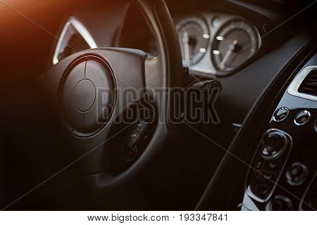 Modern car interior shallow DOF - selective focus color toned image