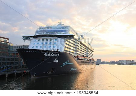 Amsterdam The Netherlands - May 11th 2017: Mein Schiff 3 TUI Cruises docked at Passenger Terminal Amsterdam