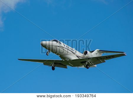 SHEREMETYEVO MOSCOW REGION RUSSIA - June 28 2017: Cessna 525A CitationJet Cj2+ makes a landing at Sheremetyevo International Airport.