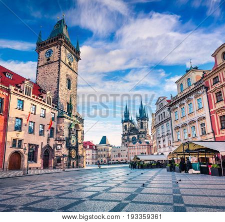 Spring Morning On The Old Town Square With Tyn Church.