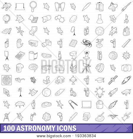 100 astronomy icons set in outline style for any design vector illustration
