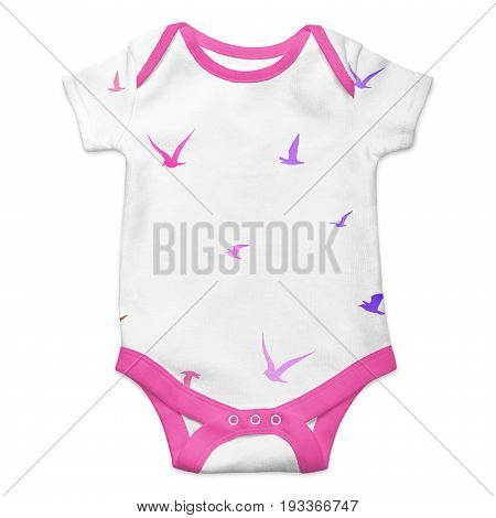 Baby onesie with birds pattern isolated over white background