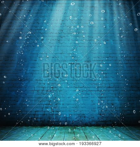Vintage interior under water. Abstract illustration background