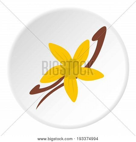 Vanilla pods and flower icon in flat circle isolated on white background vector illustration for web