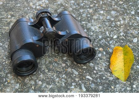 Classic Metallic Black Binoculars or Field Glasses Used for Viewing Distant or Far Away Objects.