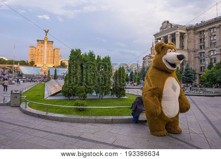 KIEV UKRAINE - JUNE 05 : The Maidan Nezalezhnosti in Kiev Ukraine on 05 June 2017 it is one of the city's main squares located on Khreshchatyk Street