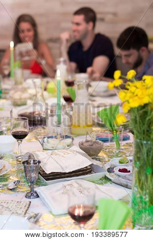 Israeli Family In A Passover Seder Dinner