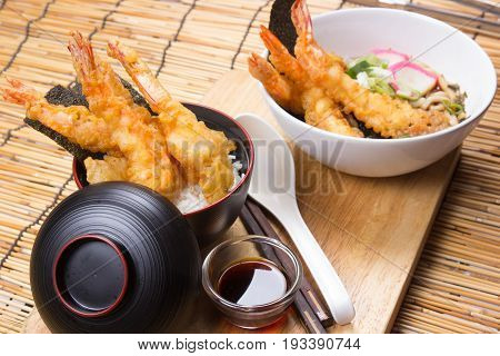 Tempura on rice and Udon Ramen / Cooking Tempura concept