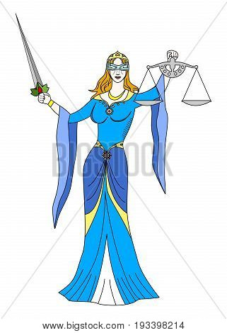 the illustration with portrait of woman - the justice.