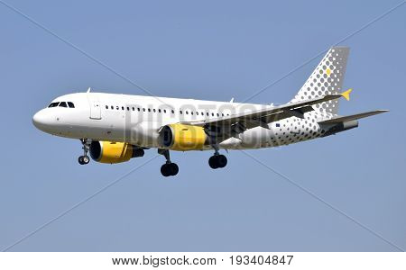 Passengers' commercial Planes preparing itself to land in airport of Barcelona Spain