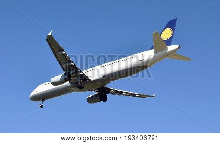 Passengers' commercial Planes preparing itself to land in airport of Barcelona Spain