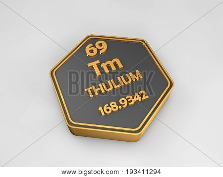 Thulium - Pm - chemical element periodic table hexagonal shape 3d render