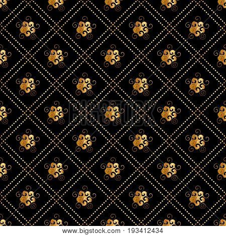 Abstract seamless pattern with golden oraments. Luxury background design. Modern stylish texture. Vector illustration. Used for wallpaper, pattern fills, web page, background, surface textures.