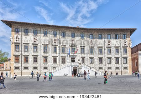 Pisa, Italy - April 07, 2017: Cavalieri Square in Pisa in spring, Tuscany