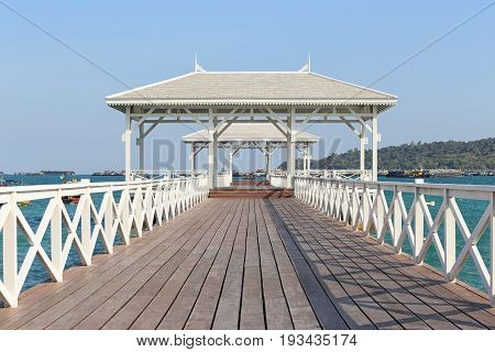 Asadang Bridge or wooden Bridge of Koh Si Chang Island Popular tourist destination in Chonburi Province Thailand.