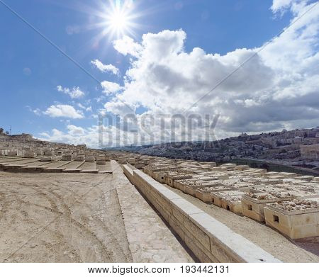 Jerusalem Israel. - February 15.2017 View of the old Jewish cemeter