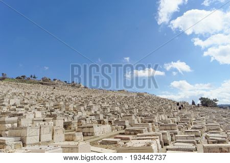 Jerusalem Israel. - February 15.2017 View of the old Jewish cemeter