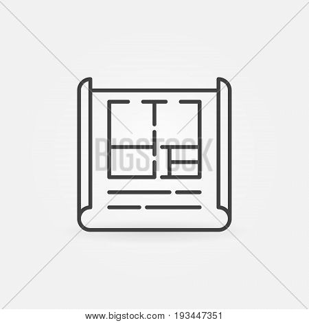 Apartment plan outline icon - vector house whiteprint symbol or design element in thin line style