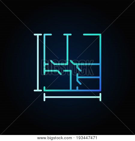 House plan blue concept icon. Vector colorful house size linear symbol or design element on dark background