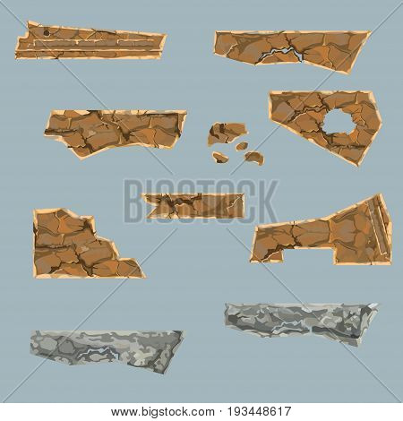 painted set of various dilapidated stone parts