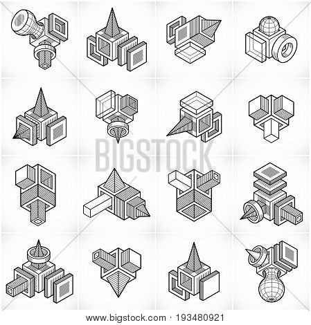 3D engineering vector geometric abstract shapes collection.