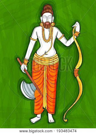 Vector design of Vintage statue of Indian Lord Parashurama sculpture one of avatar from the Dashavatara of Vishnu engraved on stone