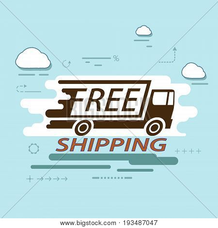Icon truck of cargo delivery. Free and fast freight transportation around the world. Simple infographics of the business shipping industry. Stock vector illustration.