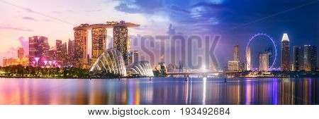 Vibrant panorama background of Singapore skyline at the business bay